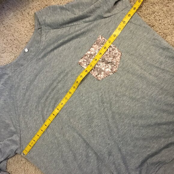 Heathered Grey Womens High Low Rose Gold Sequin Pocket Shirt 4X - Picture 12 of 15